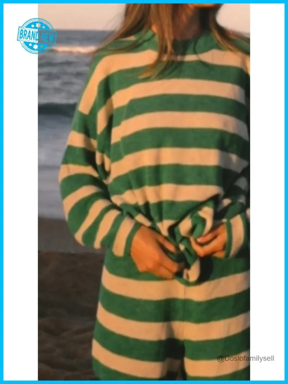 Matching Pajama Set Lounge Set Sweater Top and Shorts 2 Piece Striped